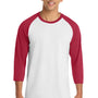 Port & Company Mens Core Moisture Wicking 3/4 Sleeve Crewneck T-Shirt - White/Red
