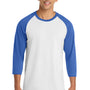Port & Company Mens Core Moisture Wicking 3/4 Sleeve Crewneck T-Shirt - White/Royal Blue