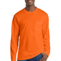 Port & Company Mens Essential Long Sleeve Crewneck T-Shirt w/ Pocket - Safety Orange - NEW