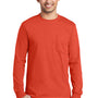 Port & Company Mens Essential Long Sleeve Crewneck T-Shirt w/ Pocket - Orange