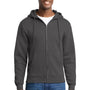 Port & Company Mens Core Pill Resistant Fleece Full Zip Hooded Sweatshirt Hoodie w/ Pockets - Charcoal Grey