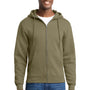 Port & Company Mens Core Pill Resistant Fleece Full Zip Hooded Sweatshirt Hoodie w/ Pockets - Coyote Brown - NEW