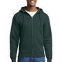 Port & Company Mens Core Pill Resistant Fleece Full Zip Hooded Sweatshirt Hoodie w/ Pockets - Dark Green
