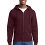 Port & Company Mens Core Pill Resistant Fleece Full Zip Hooded Sweatshirt Hoodie w/ Pockets - Maroon