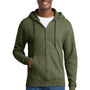 Port & Company Mens Core Pill Resistant Fleece Full Zip Hooded Sweatshirt Hoodie w/ Pockets - Heather Olive Drab Green