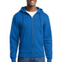 Port & Company Mens Core Pill Resistant Fleece Full Zip Hooded Sweatshirt Hoodie w/ Pockets - Royal Blue