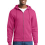 Port & Company Mens Core Pill Resistant Fleece Full Zip Hooded Sweatshirt Hoodie w/ Pockets - Sangria Pink