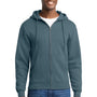 Port & Company Mens Core Pill Resistant Fleece Full Zip Hooded Sweatshirt Hoodie w/ Pockets - Steel Blue - NEW