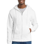 Port & Company Mens Core Pill Resistant Fleece Full Zip Hooded Sweatshirt Hoodie w/ Pockets - White