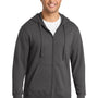 Port & Company Mens Fan Favorite Fleece Full Zip Hooded Sweatshirt Hoodie w/ Pockets - Charcoal Grey