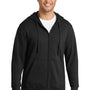 Port & Company Mens Fan Favorite Fleece Full Zip Hooded Sweatshirt Hoodie w/ Pockets - Jet Black