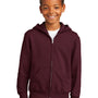 Port & Company Youth Core Pill Resistant Fleece Full Zip Hooded Sweatshirt Hoodie w/ Pockets - Maroon