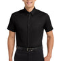 Port Authority Mens Easy Care Wrinkle Resistant Short Sleeve Button Down Shirt w/ Pocket - Black/Light Stone