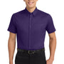 Port Authority Mens Easy Care Wrinkle Resistant Short Sleeve Button Down Shirt w/ Pocket - Purple/Light Stone