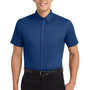 Port Authority Mens Easy Care Wrinkle Resistant Short Sleeve Button Down Shirt w/ Pocket - Royal Blue/Navy Blue
