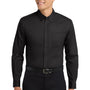 Port Authority Mens Easy Care Wrinkle Resistant Long Sleeve Button Down Shirt w/ Pocket - Black/Light Stone