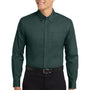 Port Authority Mens Easy Care Wrinkle Resistant Long Sleeve Button Down Shirt w/ Pocket - Dark Green/Navy Blue
