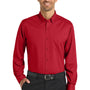 Port Authority Mens SuperPro Wrinkle Resistant Long Sleeve Button Down Shirt w/ Pocket - Rich Red