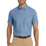 Port & Company Mens Denim Short Sleeve Button Down Shirt w/ Pocket - Faded Blue