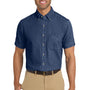 Port & Company Mens Denim Short Sleeve Button Down Shirt w/ Pocket - Ink Blue