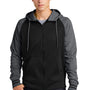 Sport-Tek Mens Sport-Wick Moisture Wicking Fleece Hooded Sweatshirt Hoodie w/ Pouch Pocket - Black/Dark Smoke Grey