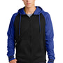 Sport-Tek Mens Sport-Wick Moisture Wicking Fleece Hooded Sweatshirt Hoodie w/ Pouch Pocket - Black/True Royal Blue