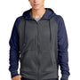 Sport-Tek Mens Sport-Wick Moisture Wicking Fleece Hooded Sweatshirt Hoodie w/ Pouch Pocket - Dark Smoke Grey/Navy Blue