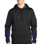 Sport-Tek Mens Sport-Wick CamoHex Moisture Wicking Fleece Hooded Sweatshirt Hoodie w/ Pouch Pocket - Black/True Royal Blue