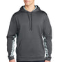 Sport-Tek Mens Sport-Wick CamoHex Moisture Wicking Fleece Hooded Sweatshirt Hoodie w/ Pouch Pocket - Dark Smoke Grey/White