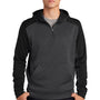Sport-Tek Mens Tech Moisture Wicking Fleece 1/4 Zip Hooded Sweatshirt Hoodie w/ Patch Pocket - Heather Graphite Grey/Black