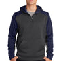 Sport-Tek Mens Tech Moisture Wicking Fleece 1/4 Zip Hooded Sweatshirt Hoodie w/ Patch Pocket - Heather Graphite Grey/True Navy Blue
