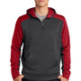 Sport-Tek Mens Tech Moisture Wicking Fleece 1/4 Zip Hooded Sweatshirt Hoodie w/ Patch Pocket - Heather Graphite Grey/True Red