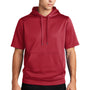 Sport-Tek Mens Moisture Wicking Fleece Short Sleeve Hooded Sweatshirt Hoodie w/ Pouch Pocket - Deep Red