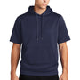 Sport-Tek Mens Moisture Wicking Fleece Short Sleeve Hooded Sweatshirt Hoodie w/ Pouch Pocket - Navy Blue