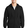 Sport-Tek Mens Fleece Full Zip Hooded Sweatshirt Hoodie w/ Pouch Pocket - Black