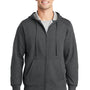 Sport-Tek Mens Fleece Full Zip Hooded Sweatshirt Hoodie w/ Pouch Pocket - Heather Graphite Grey