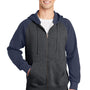 Sport-Tek Mens Shrink Resistant Fleece Full Zip Hooded Sweatshirt Hoodie w/ Pockets - Heather Graphite Grey/True Navy Blue - Closeout