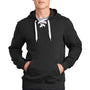 Sport-Tek Mens Lace Up Fleece Hooded Sweatshirt Hoodie w/ Pouch Pocket - Black