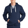 Sport-Tek Mens Lace Up Fleece Hooded Sweatshirt Hoodie w/ Pouch Pocket - True Navy Blue
