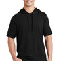 Sport-Tek Mens Moisture Wicking Fleece Short Sleeve Hooded Sweatshirt Hoodie w/ Pouch Pocket - Black - Closeout