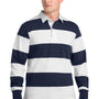 Sport-Tek Mens Classic Rugby Long Sleeve Polo Shirt - True Navy Blue/White