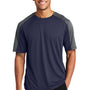 Sport-Tek Mens Competitor Moisture Wicking Short Sleeve Crewneck T-Shirt - True Navy Blue/Iron Grey - Closeout