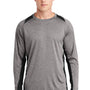 Sport-Tek Mens Contender Heather Moisture Wicking Long Sleeve Crewneck T-Shirt - Heather Vintage Grey/Black