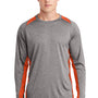 Sport-Tek Mens Contender Heather Moisture Wicking Long Sleeve Crewneck T-Shirt - Heather Vintage Grey/Deep Orange