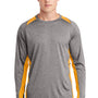 Sport-Tek Mens Contender Heather Moisture Wicking Long Sleeve Crewneck T-Shirt - Heather Vintage Grey/Gold - Closeout