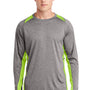 Sport-Tek Mens Contender Heather Moisture Wicking Long Sleeve Crewneck T-Shirt - Heather Vintage Grey/Lime Shock Green