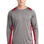 Sport-Tek Mens Contender Heather Moisture Wicking Long Sleeve Crewneck T-Shirt - Heather Vintage Grey/True Red