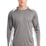 Sport-Tek Mens Contender Heather Moisture Wicking Long Sleeve Crewneck T-Shirt - Heather Vintage Grey/White