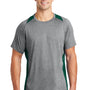 Sport-Tek Mens Contender Heather Moisture Wicking Short Sleeve Crewneck T-Shirt - Heather Vintage Grey/Forest Green