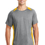 Sport-Tek Mens Contender Heather Moisture Wicking Short Sleeve Crewneck T-Shirt - Heather Vintage Grey/Gold